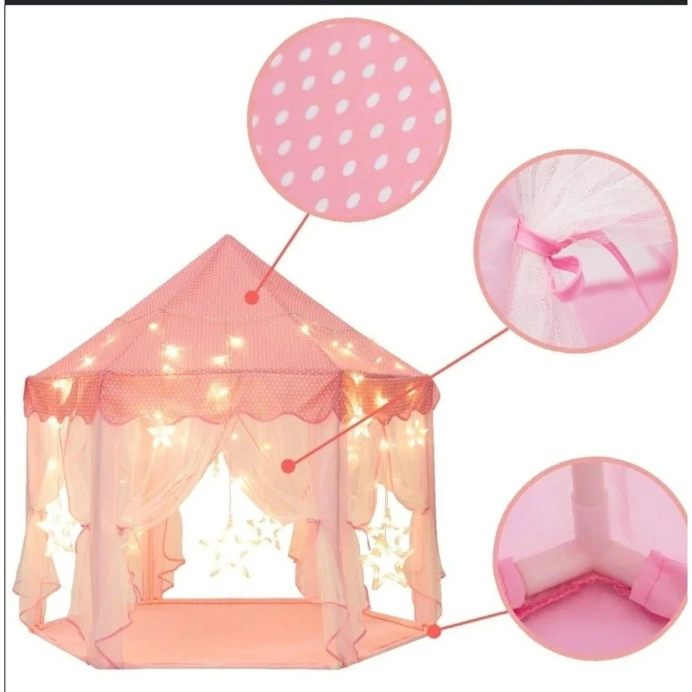 Princess Castle Play Tent for Kids - Pink Hexagon Playhouse Sunnyglade 55'x53'